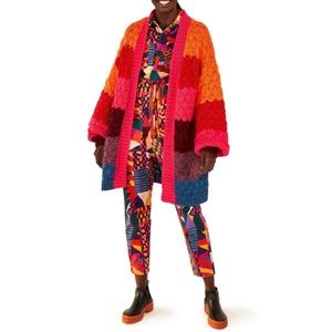 Farm Rio Block Striped Open Cardigan Knit Sweater